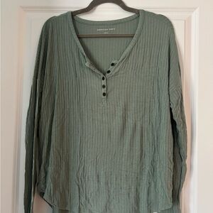 American Eagle Outfitters Sage Buttoned Long Sleeve Tee